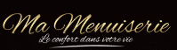 Ma Menuiserie : Menuiserie Artisanale et Confort de Vie Logo doré Ma Menuiserie, slogan Le confort dans votre vie sur fond noir. Style élégant.